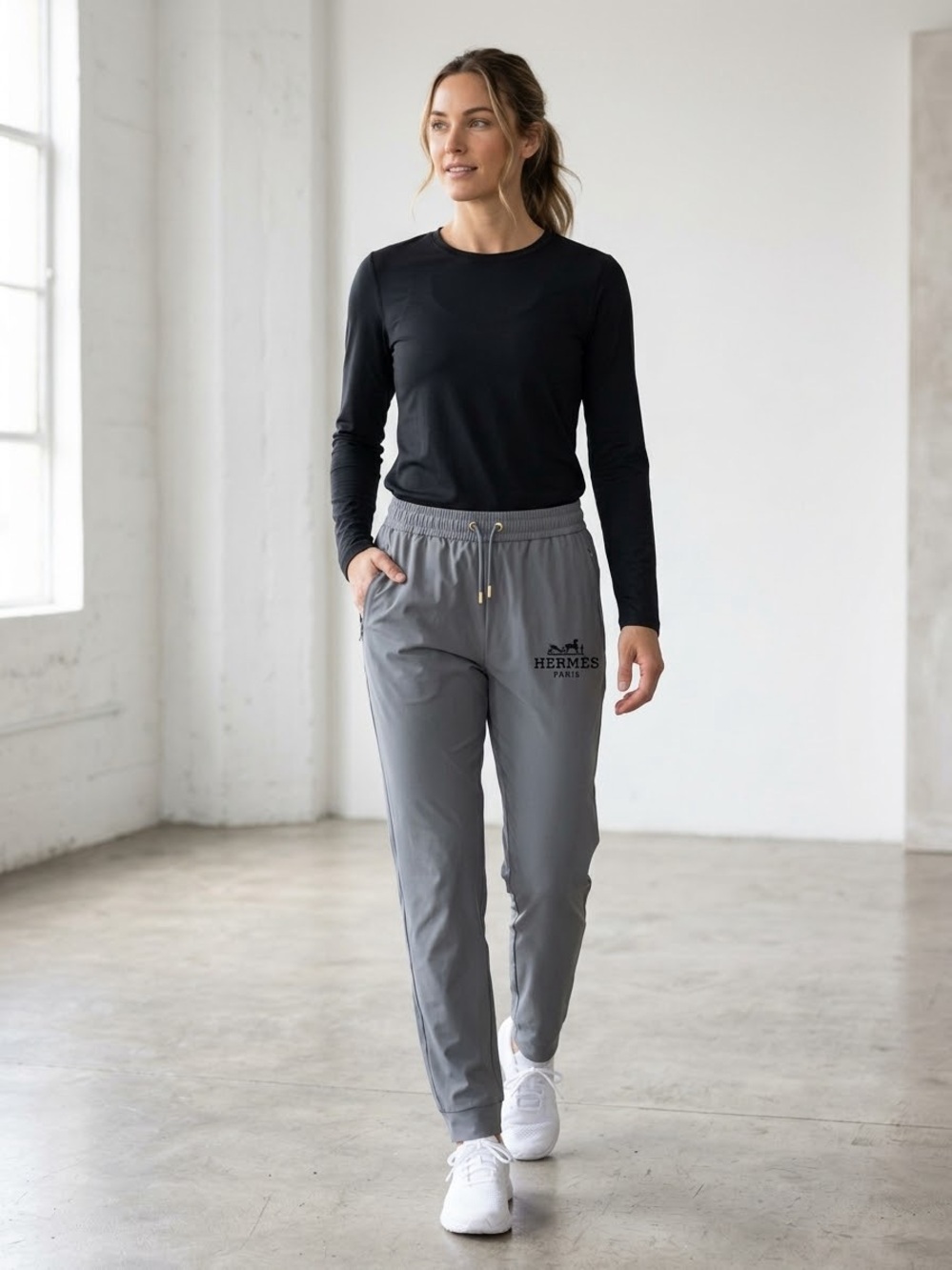Hermès Gray Track Joggers with Logo